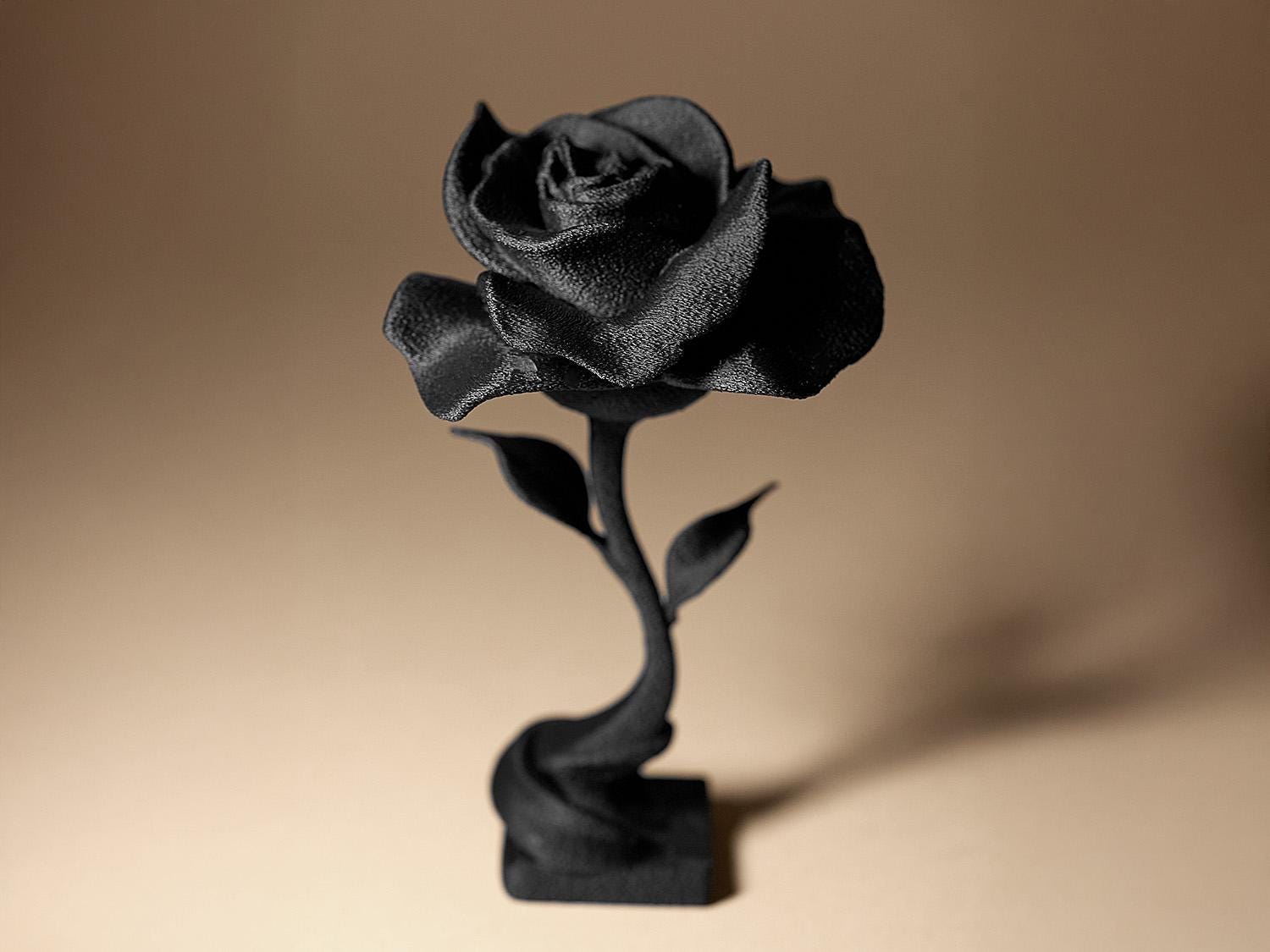 Rose Noire Éternelle – Sculpture Florale Élégante en Impression 3D | Décoration Romantique et Gothique