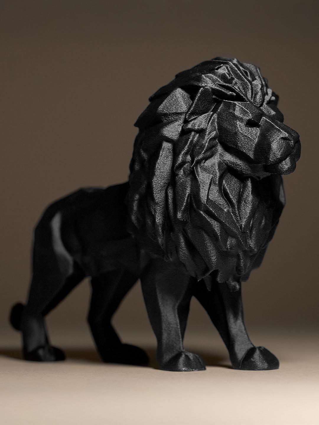 Statue Lion Géométrique Noir – Sculpture Moderne Imprimée en 3D | Décoration Luxe Minimaliste