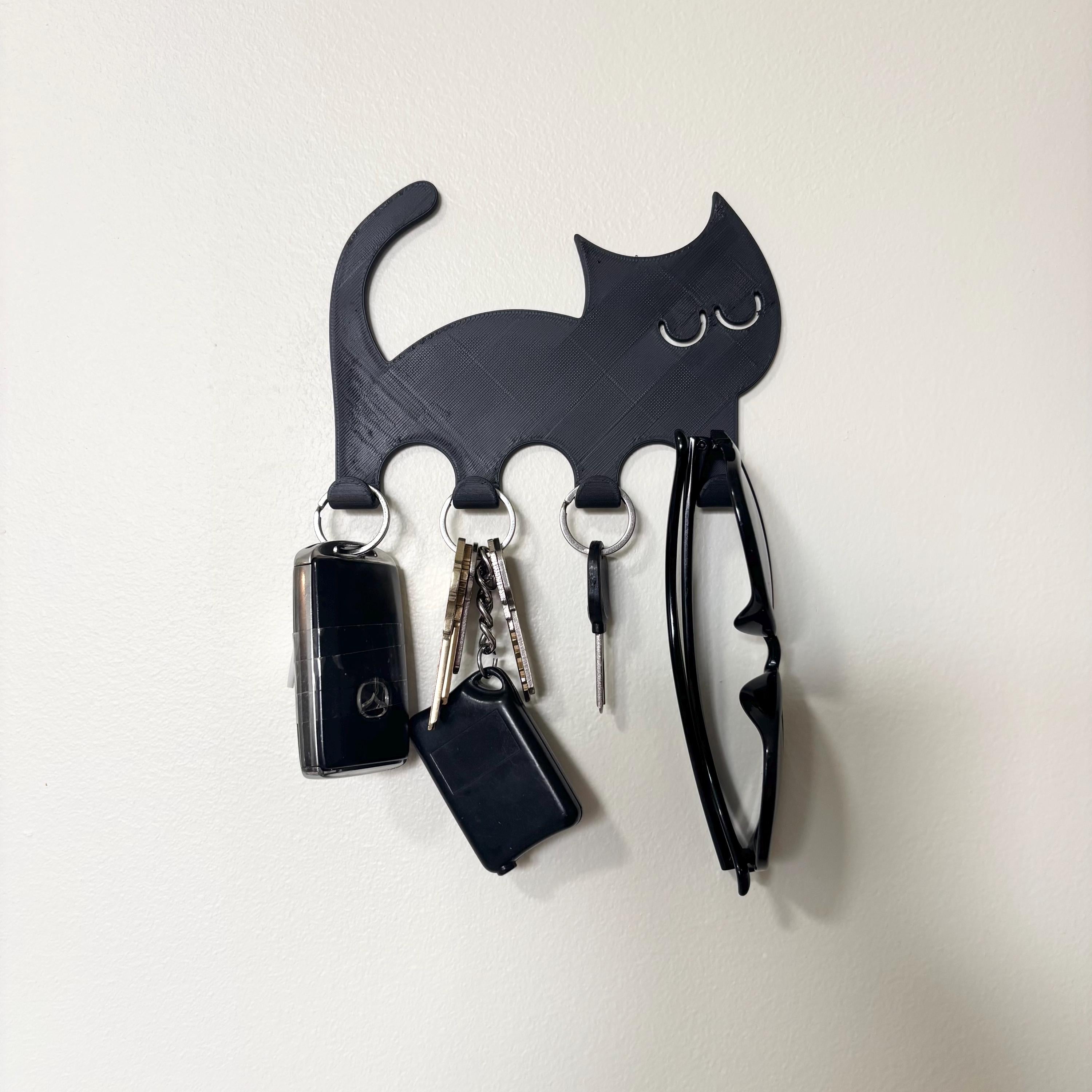 Porte-Clés Mural Chat Minimaliste – Support à Clés et Lunettes Imprimé en 3D | Décoration Murale Moderne