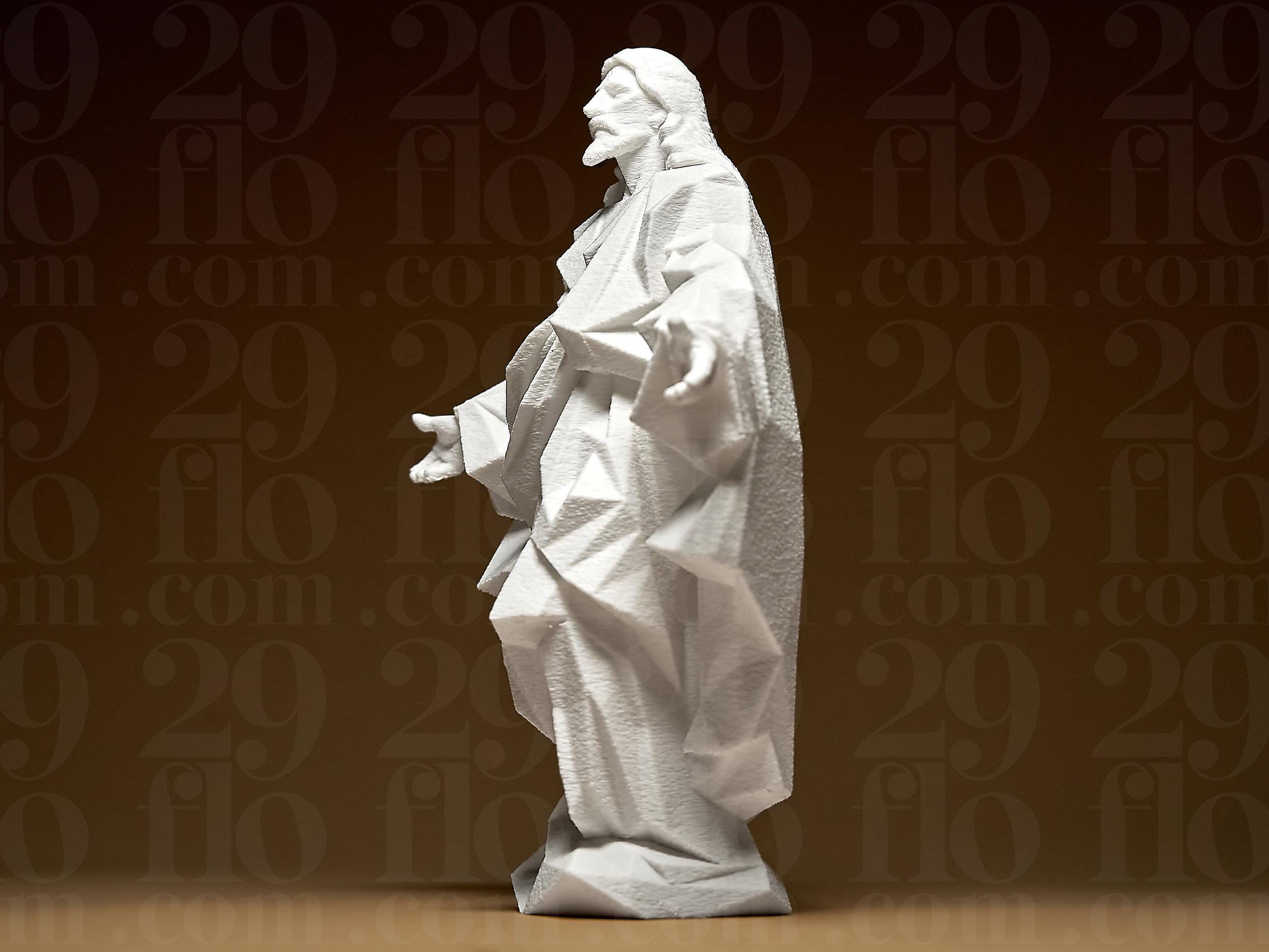 Statue Moderne de Jésus en Style Low Poly – Sculpture Religieuse Minimaliste Imprimée en 3D | Décoration Spirituelle Contemporaine