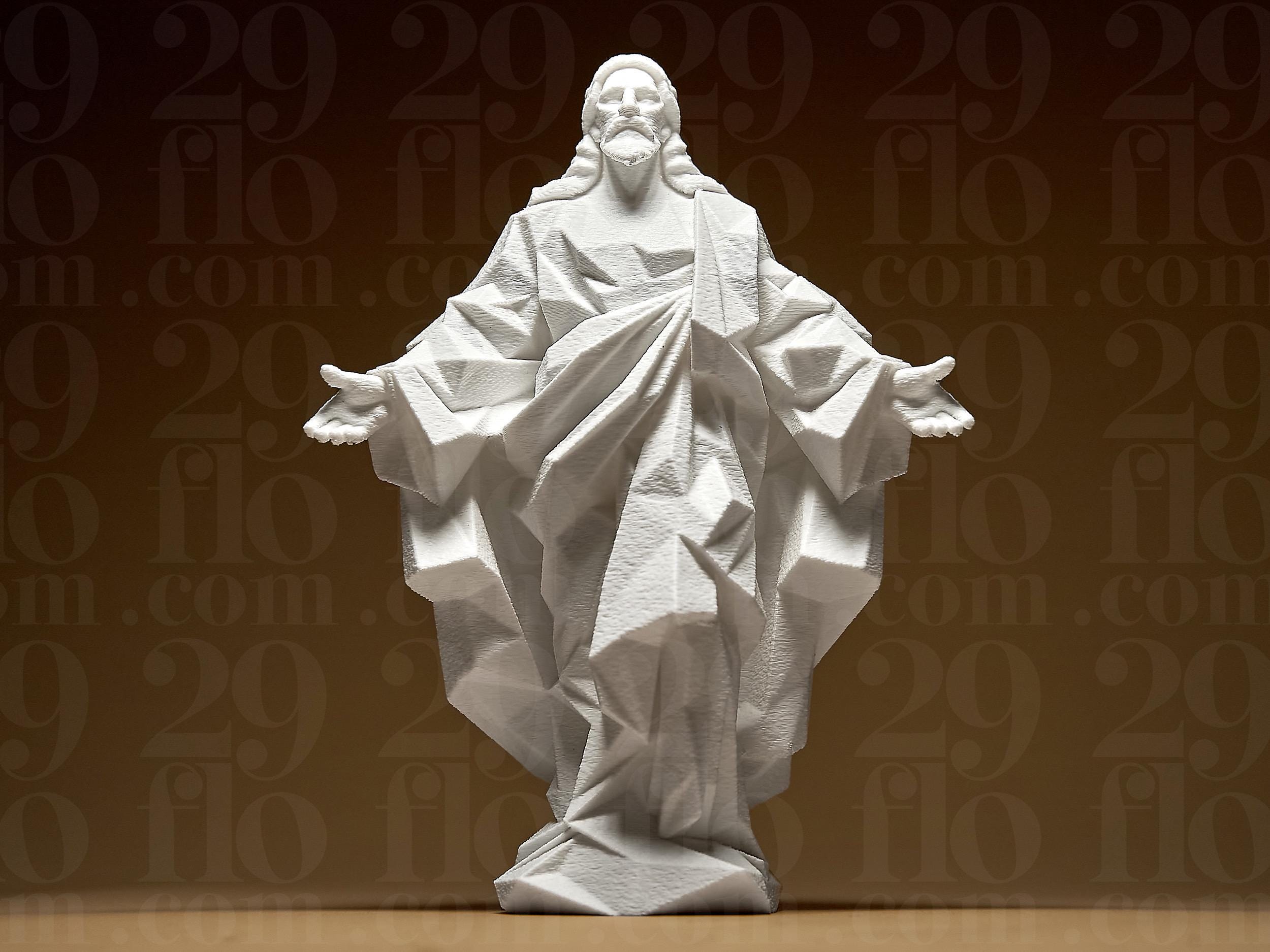 Statue Moderne de Jésus en Style Low Poly – Sculpture Religieuse Minimaliste Imprimée en 3D | Décoration Spirituelle Contemporaine