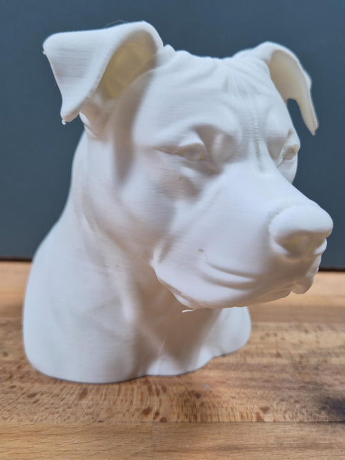 Buste de Pitbull Américain – Sculpture Moderne Personnalisée – Décoration Hommage à Votre Chien – Cadeau Unique pour Amoureux des Staffies