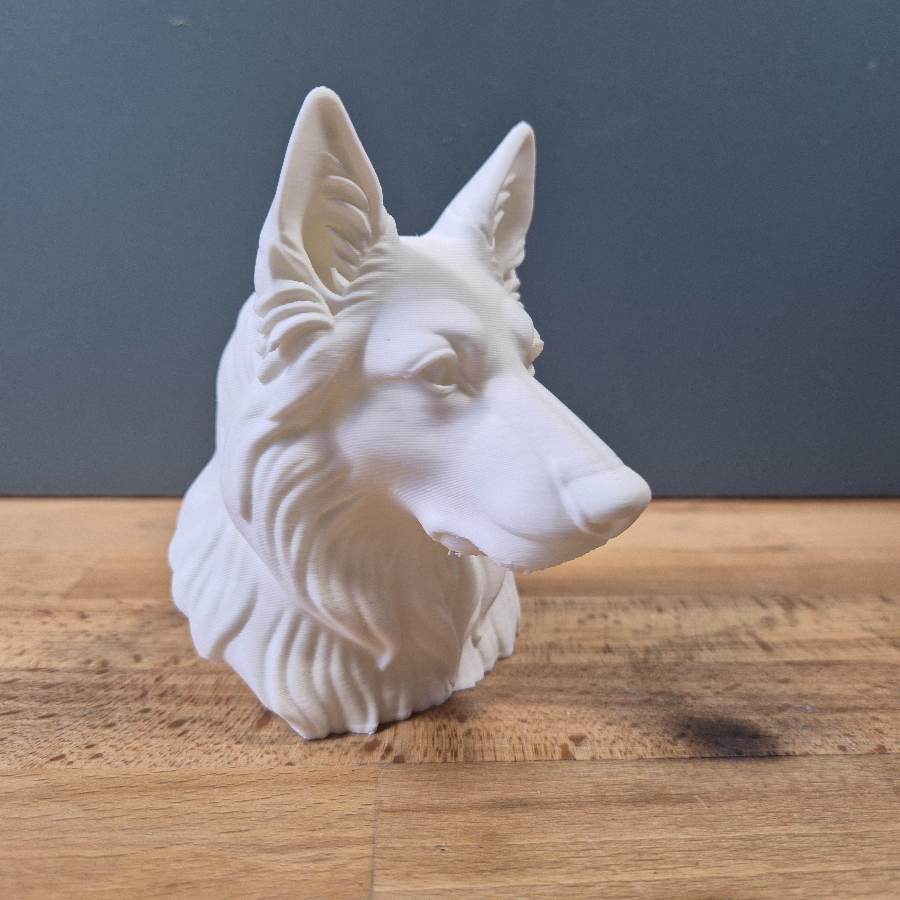 Buste de Berger Allemand à Poil Long – Statue Chien en Impression 3D – Décoration Personnalisée – Cadeau pour Amoureux des Chiens