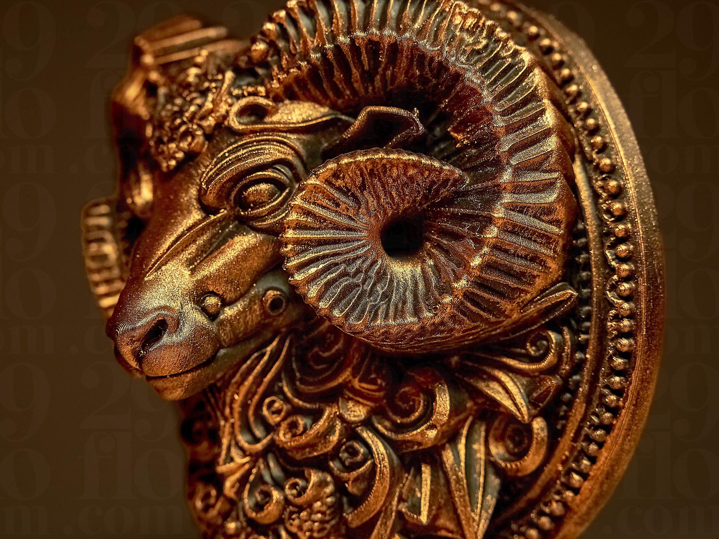 Bélier Astrologique – Statue Signe du Zodiaque Bélier en Impression 3D – Décoration Mystique Effet Bronze – Cadeau Astrologie