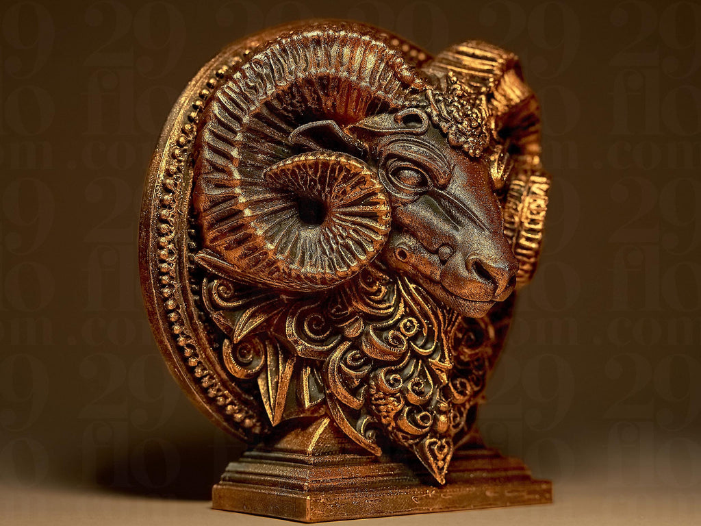 Bélier Astrologique – Statue Signe du Zodiaque Bélier en Impression 3D – Décoration Mystique Effet Bronze – Cadeau Astrologie