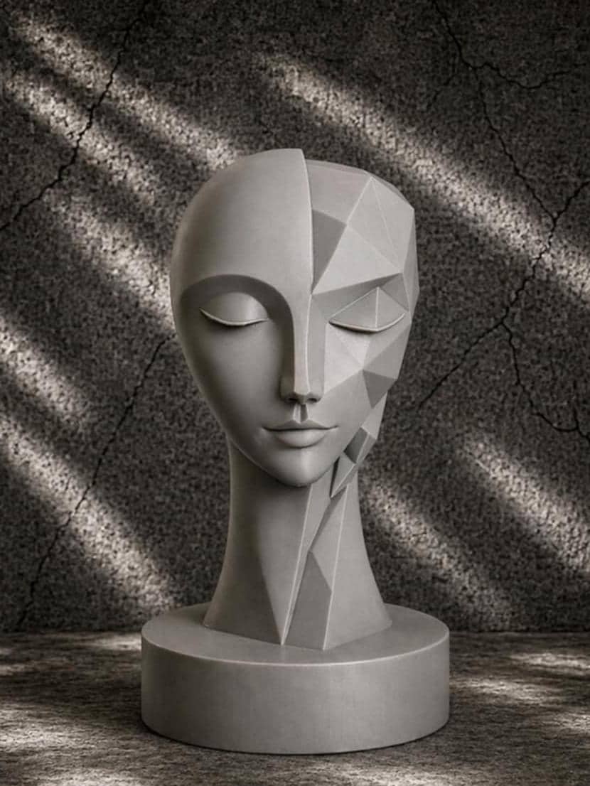Sculpture Visage Géométrique Moderne – Statue Abstraite Minimaliste Imprimée en 3D | Décoration Design Contemporaine