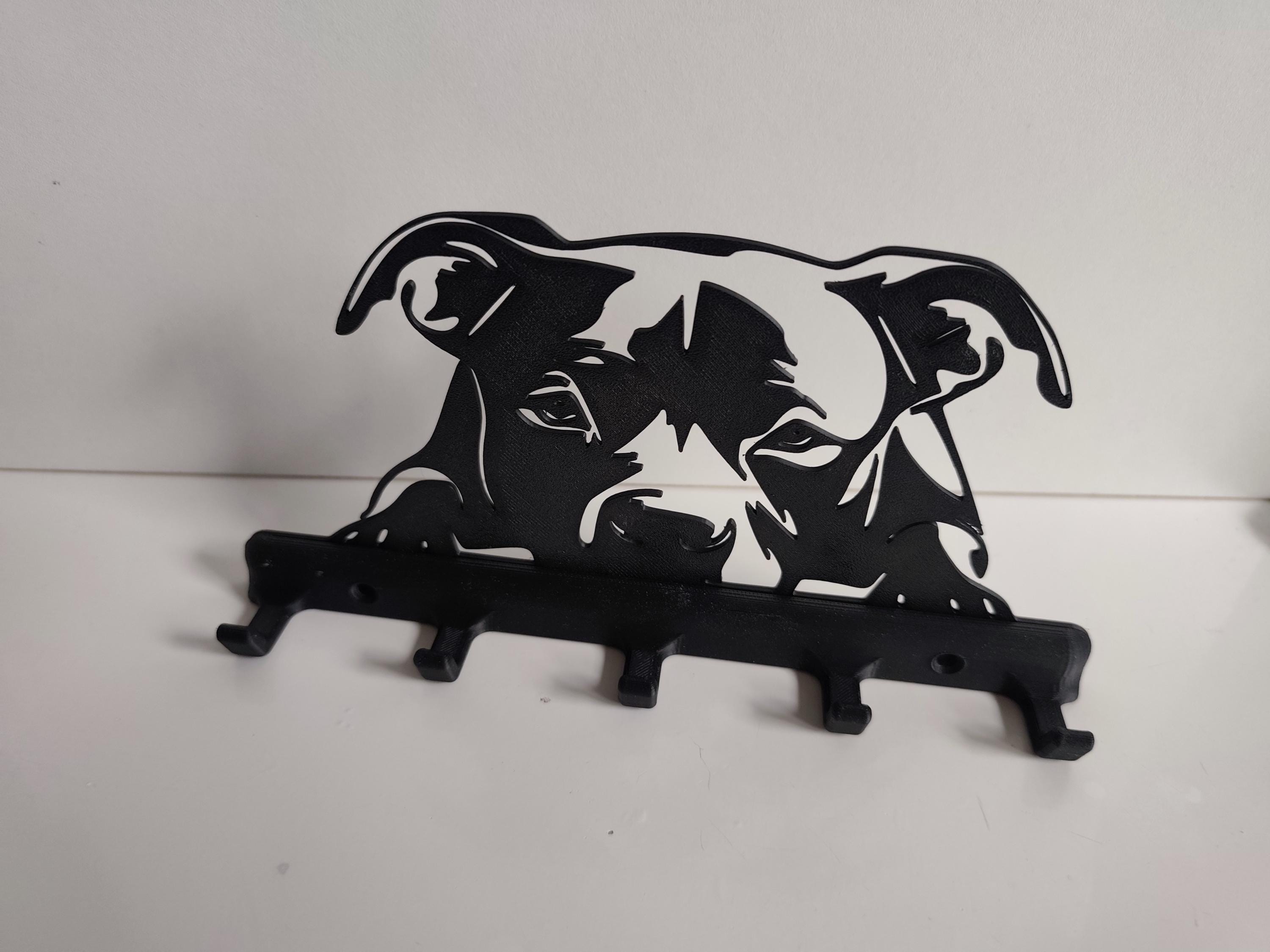 Porte-Laisse Chien Mural – Support Clés et Laisse Style Pitbull | Décoration Murale Imprimée en 3D