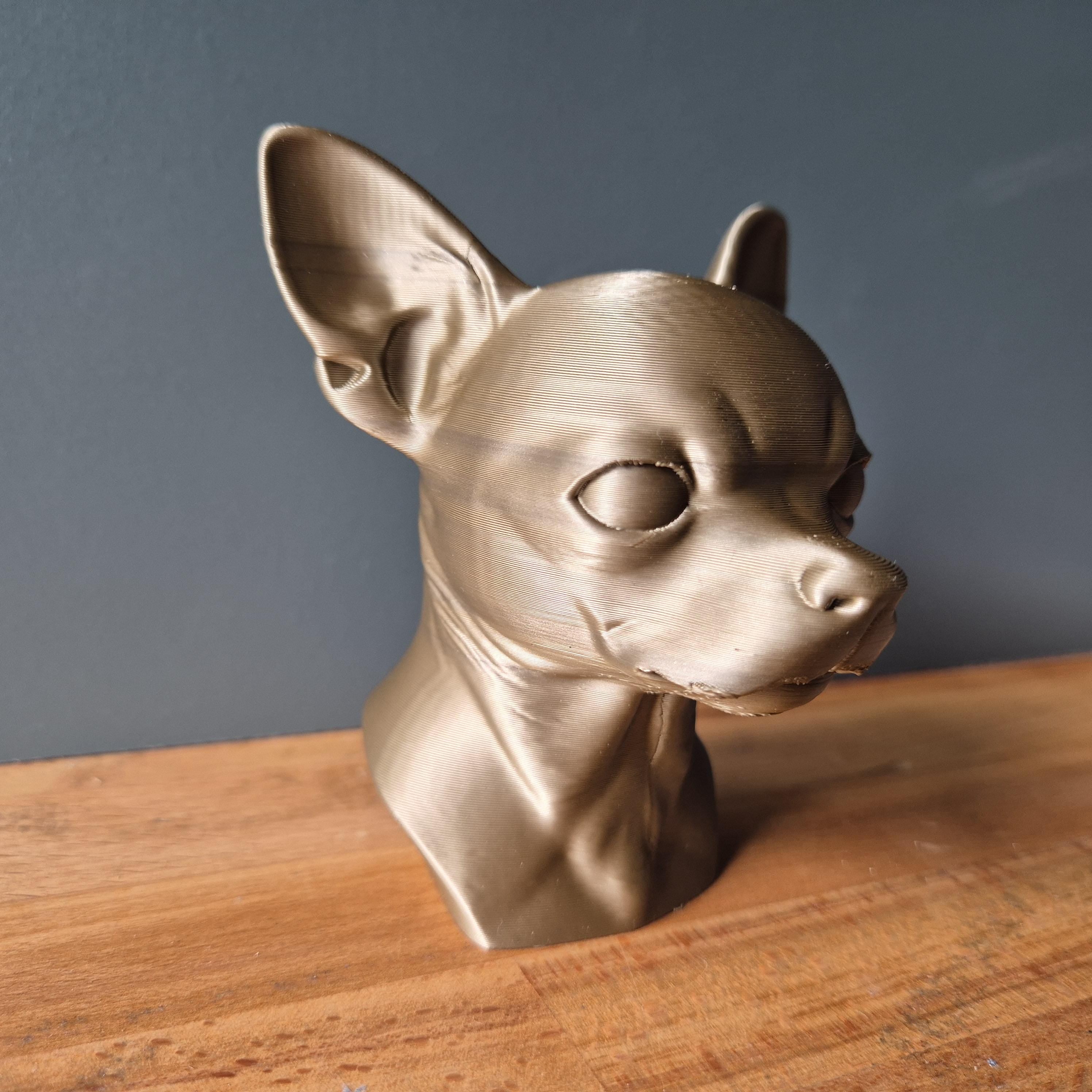 Buste Chihuahua Moderne – Sculpture Chien Imprimée en 3D | Décoration Minimaliste et Design