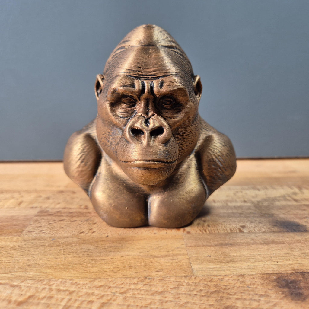 Buste de Gorille – Sculpture Décorative Style Bronze – Statue Animale Moderne – Impression 3D Artisanale