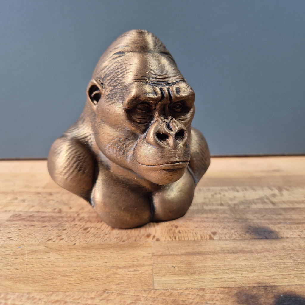 Buste de Gorille – Sculpture Décorative Style Bronze – Statue Animale Moderne – Impression 3D Artisanale