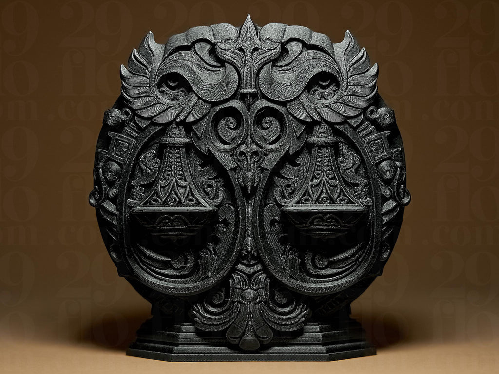 Statue Balance du Zodiaque – Sculpture Astrologique en Relief – Décoration Mystique Effet Bronze – Impression 3D Artisanale