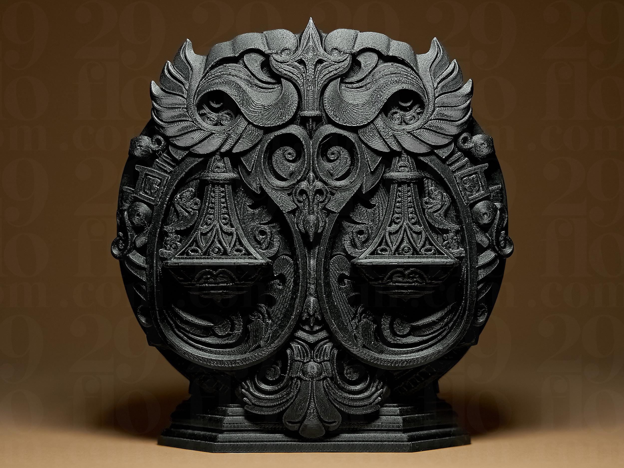 Statue Balance du Zodiaque – Sculpture Astrologique en Relief – Décoration Mystique Effet Bronze – Impression 3D Artisanale