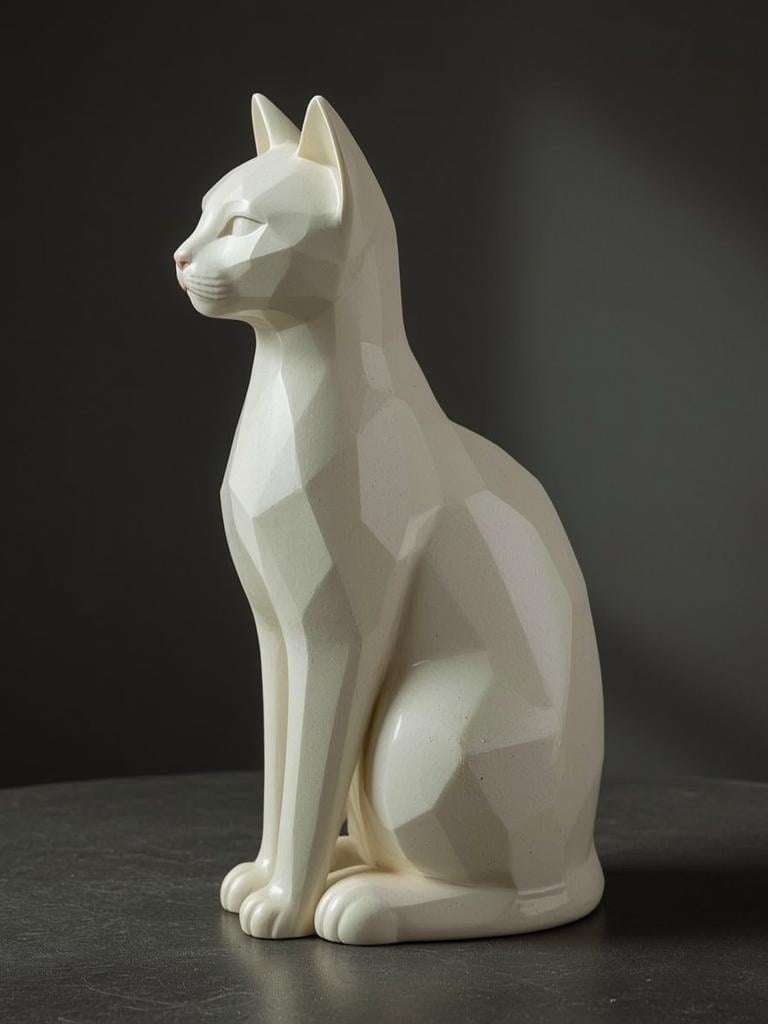 Statue Chat Égyptien Bastet – Sculpture Géométrique Moderne Imprimée en 3D