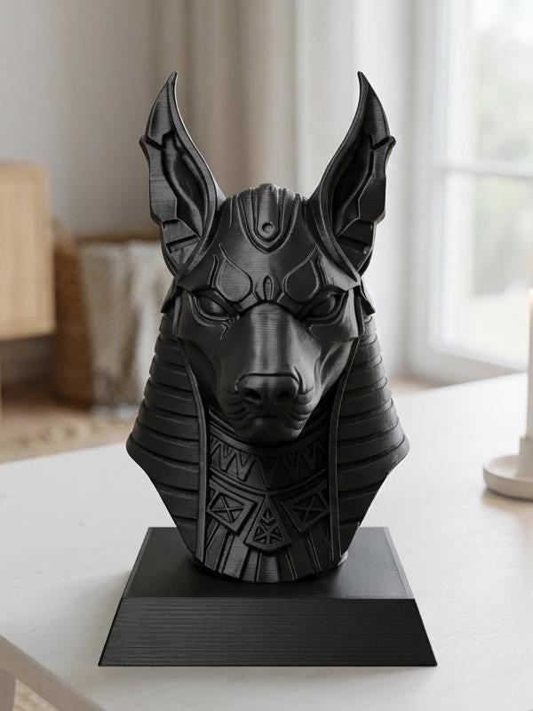 Statue Anubis – Buste Égyptien Noir, Sculpture Décorative Imprimée en 3D