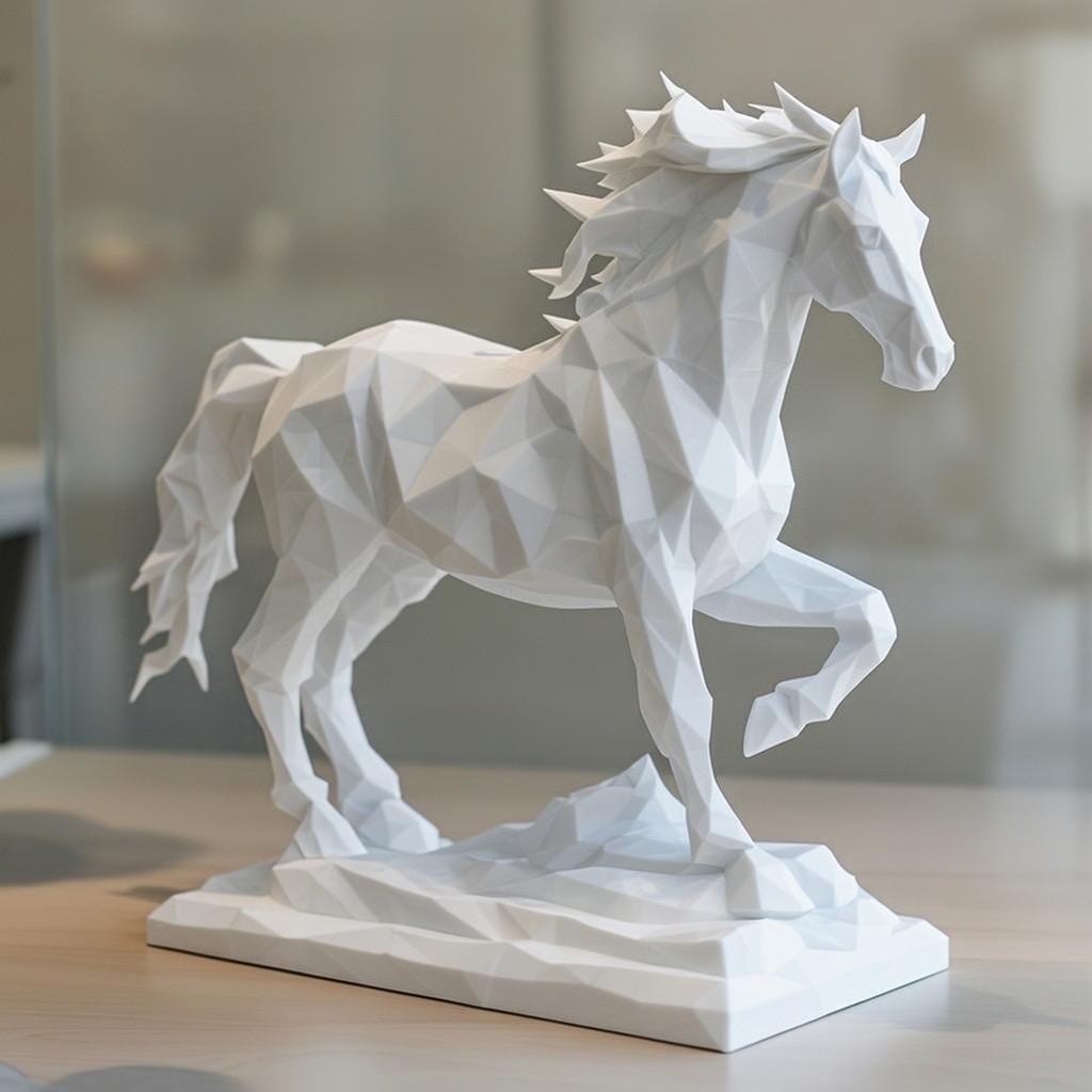 Statue Cheval Géométrique – Sculpture Low Poly Moderne – Décoration Design Imprimée en 3D