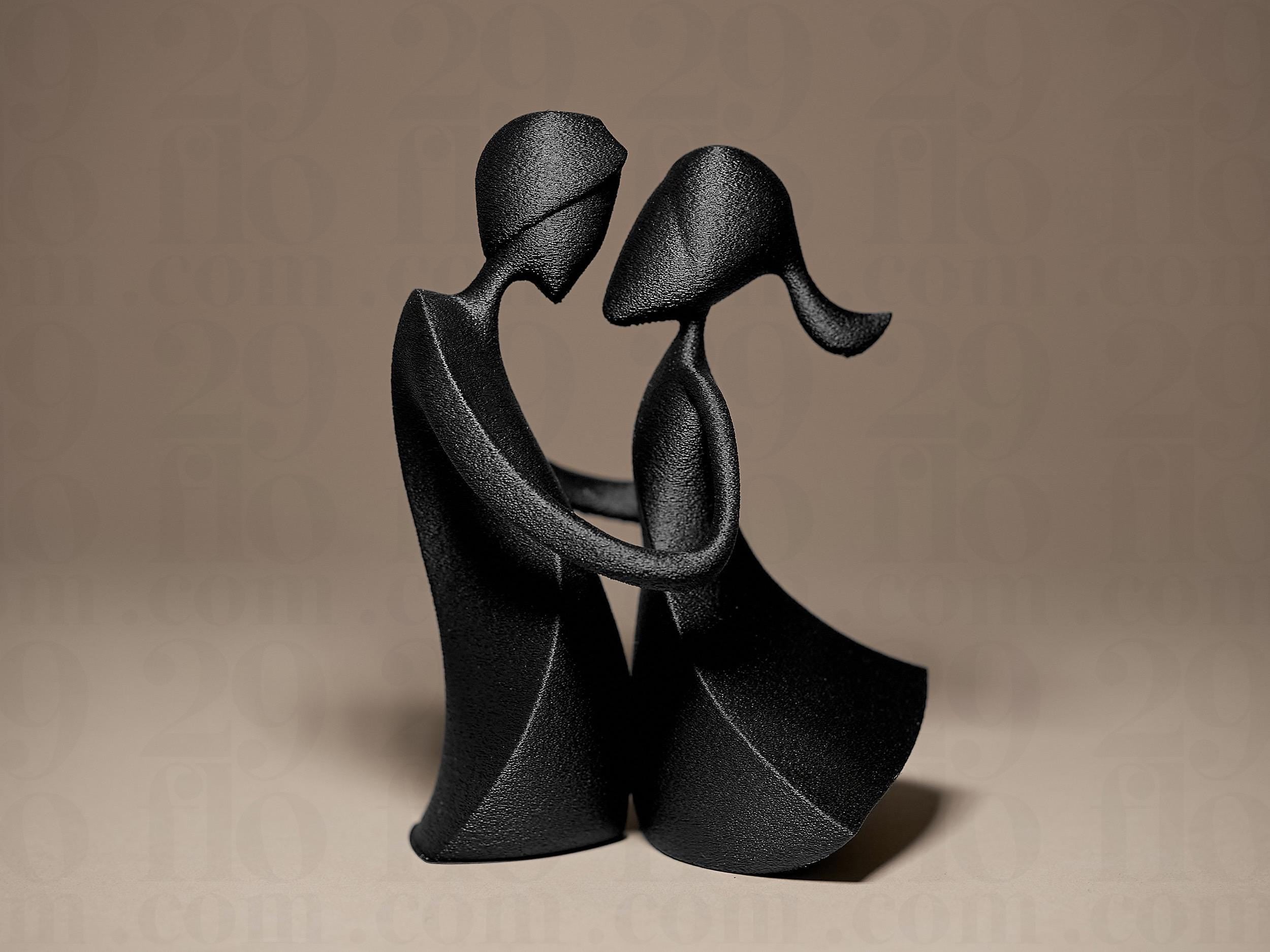 Sculpture Couple Moderne Noir – Statue Amour Minimaliste – Décoration Romantique Design Imprimée en 3D