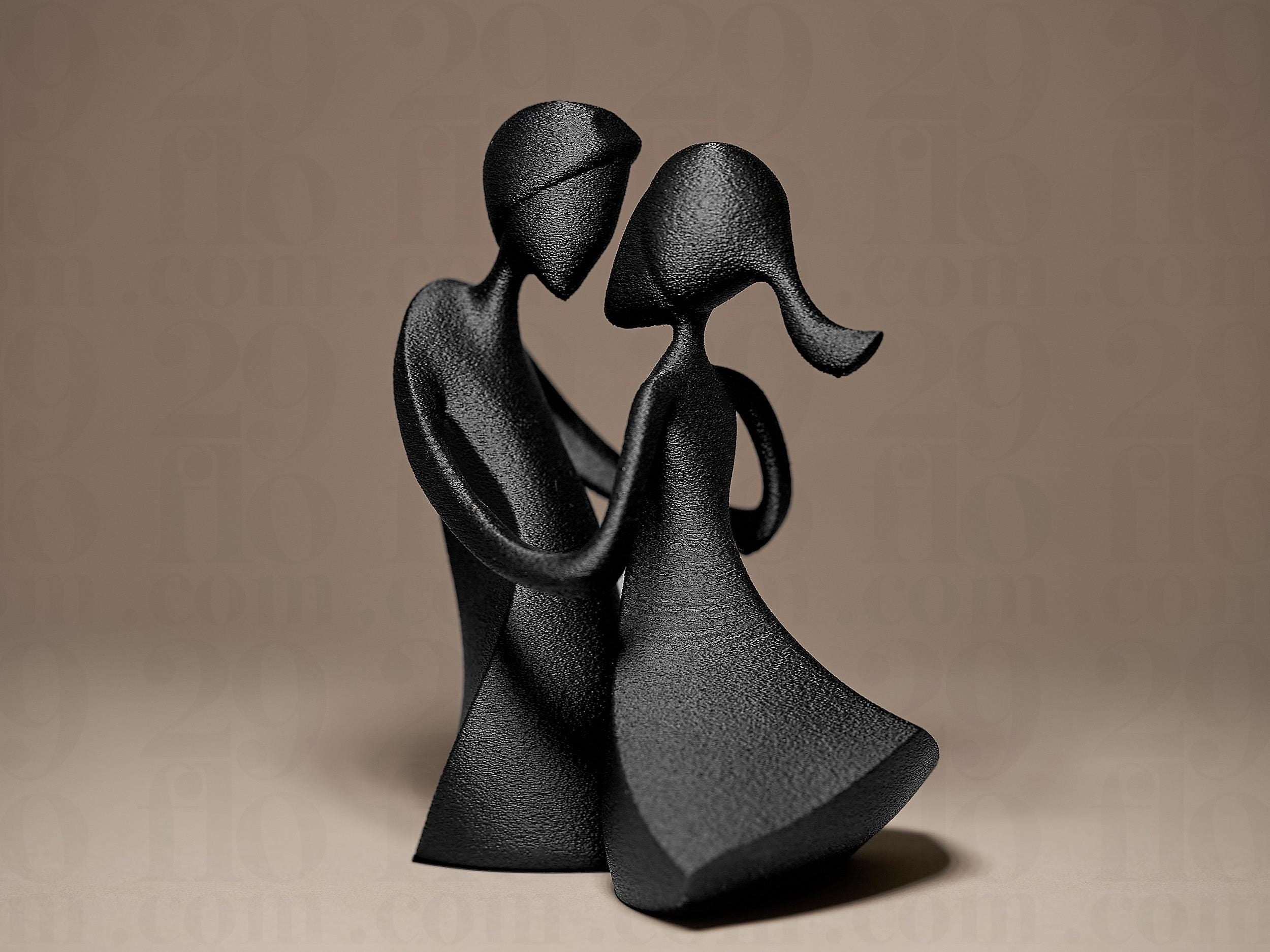 Sculpture Couple Moderne Noir – Statue Amour Minimaliste – Décoration Romantique Design Imprimée en 3D