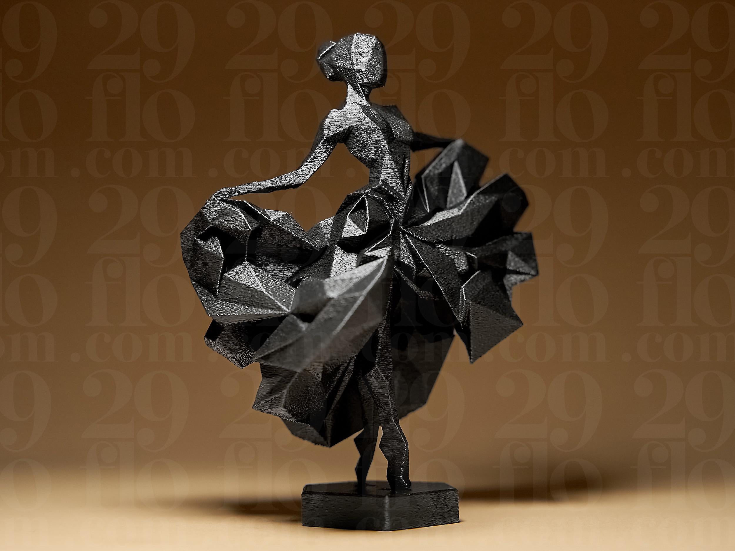 Statue Danseuse Moderne Noire – Sculpture Ballerine Abstraite – Décoration Design Minimaliste Imprimée en 3D