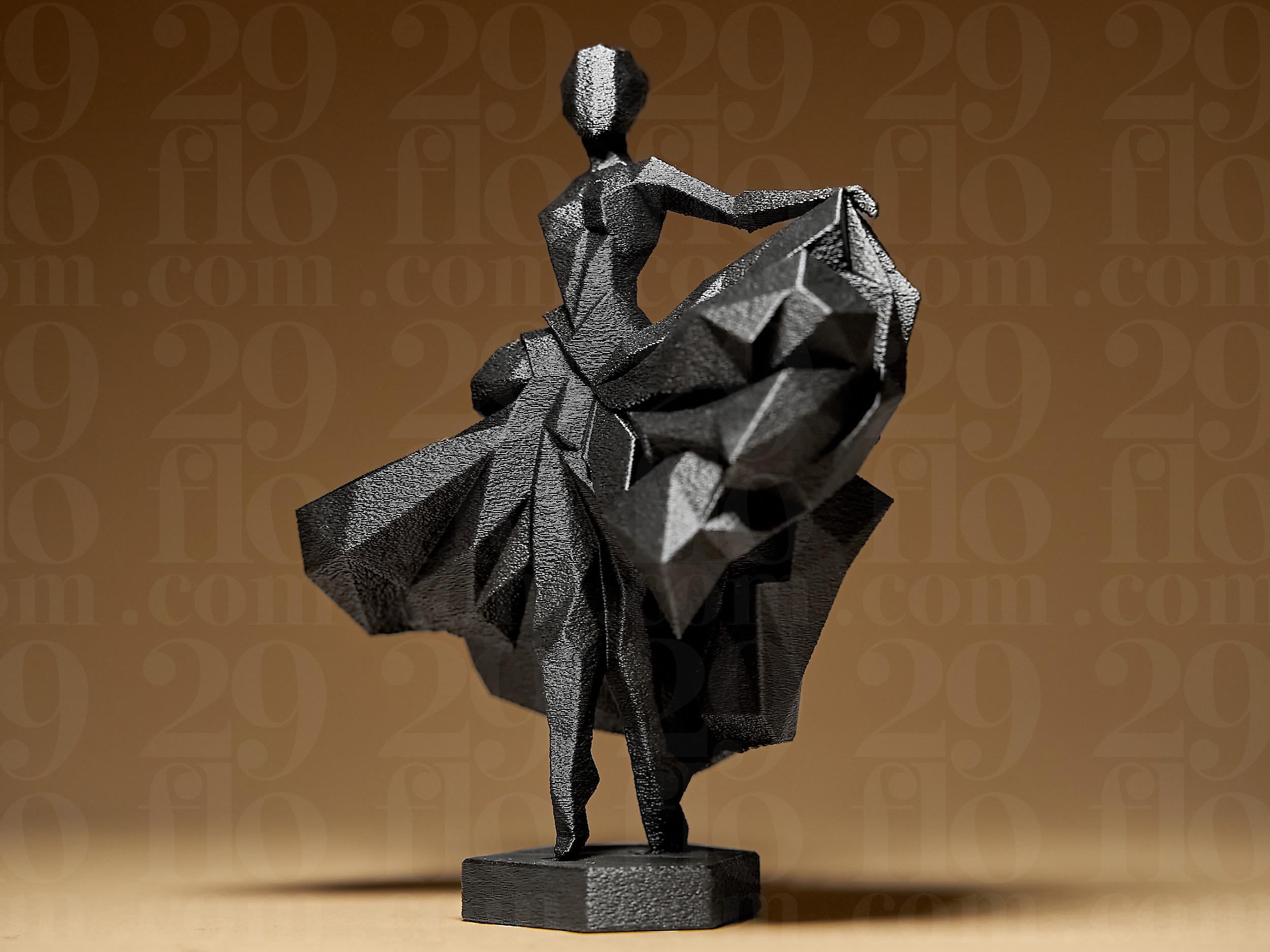 Statue Danseuse Moderne Noire – Sculpture Ballerine Abstraite – Décoration Design Minimaliste Imprimée en 3D
