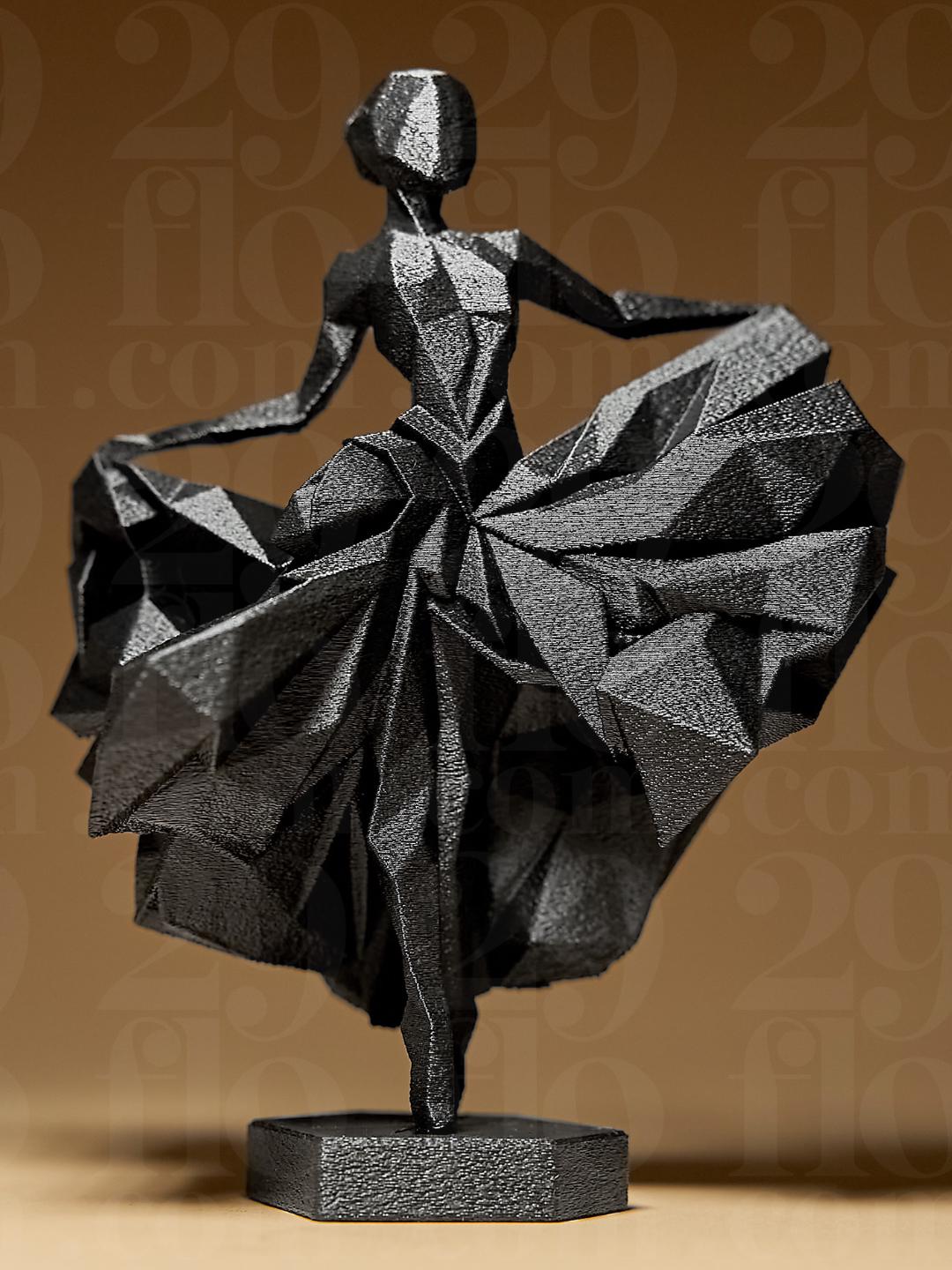 Statue Danseuse Moderne Noire – Sculpture Ballerine Abstraite – Décoration Design Minimaliste Imprimée en 3D