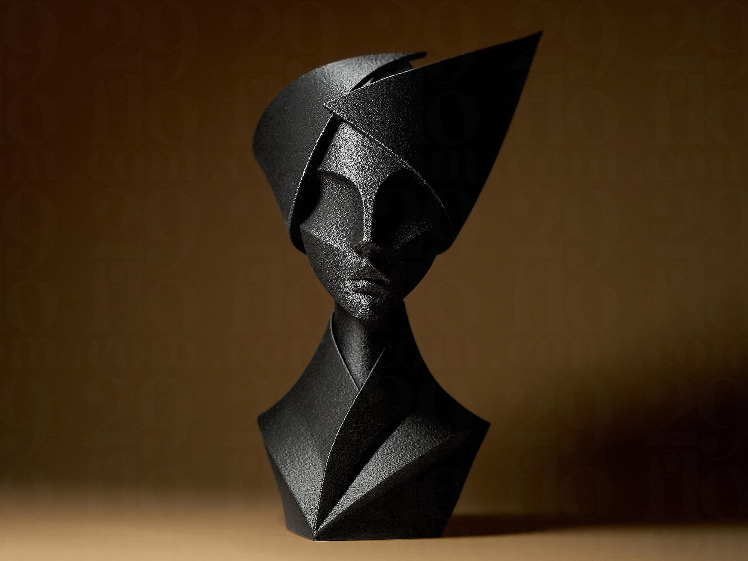 Sculpture Visage Abstrait Moderne | Statue Design Minimaliste Imprimée en 3D | Décoration Contemporaine Noir Mat