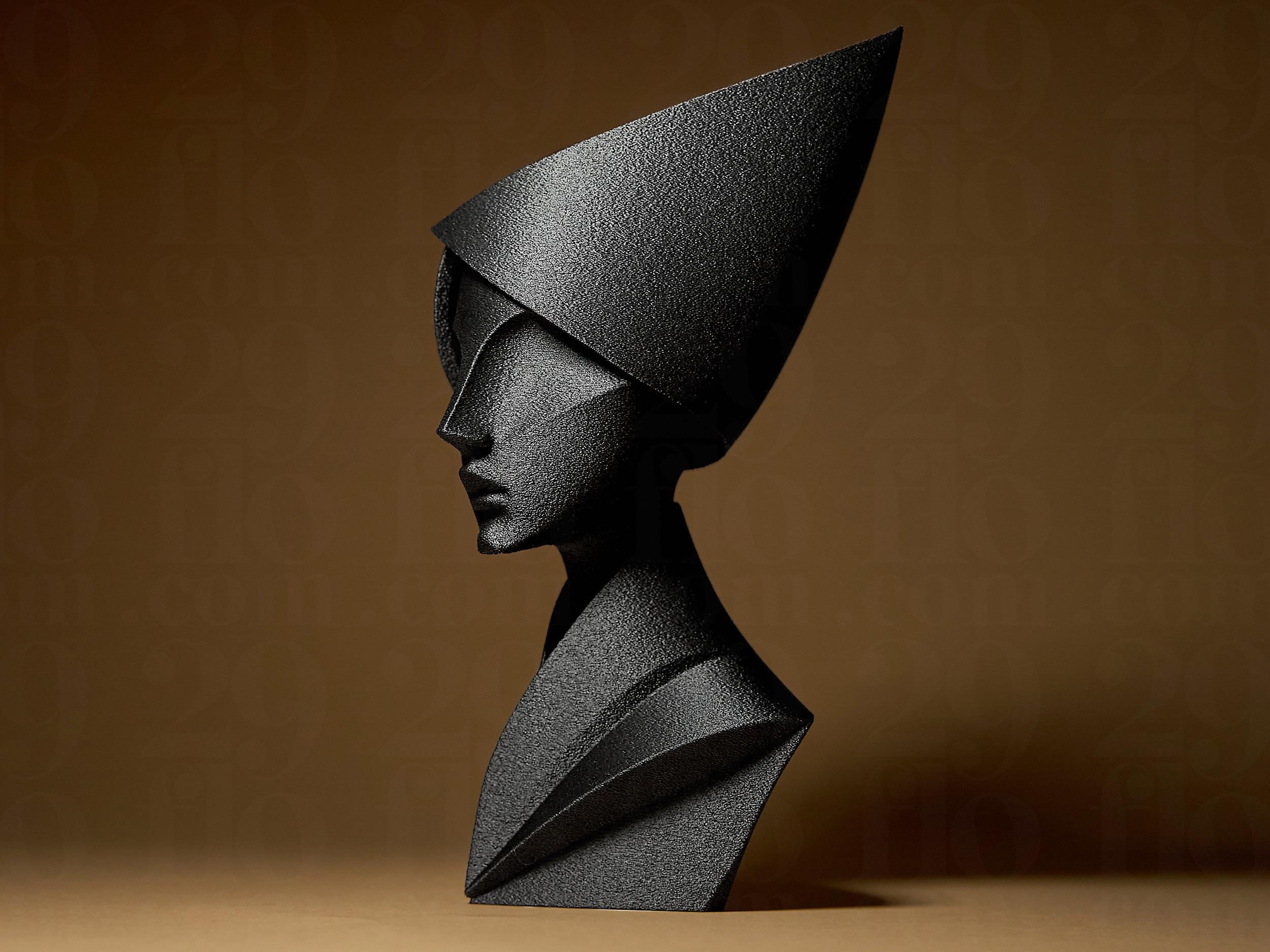 Sculpture Visage Abstrait Moderne | Statue Design Minimaliste Imprimée en 3D | Décoration Contemporaine Noir Mat