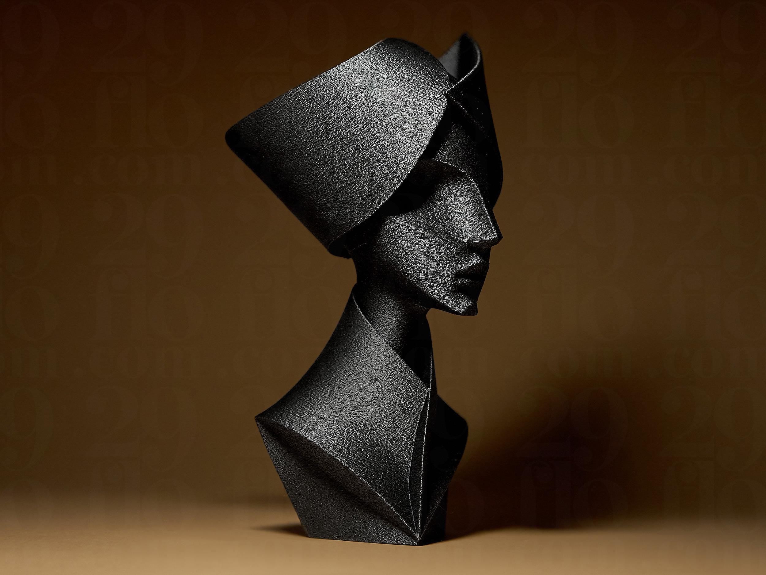 Sculpture Visage Abstrait Moderne | Statue Design Minimaliste Imprimée en 3D | Décoration Contemporaine Noir Mat