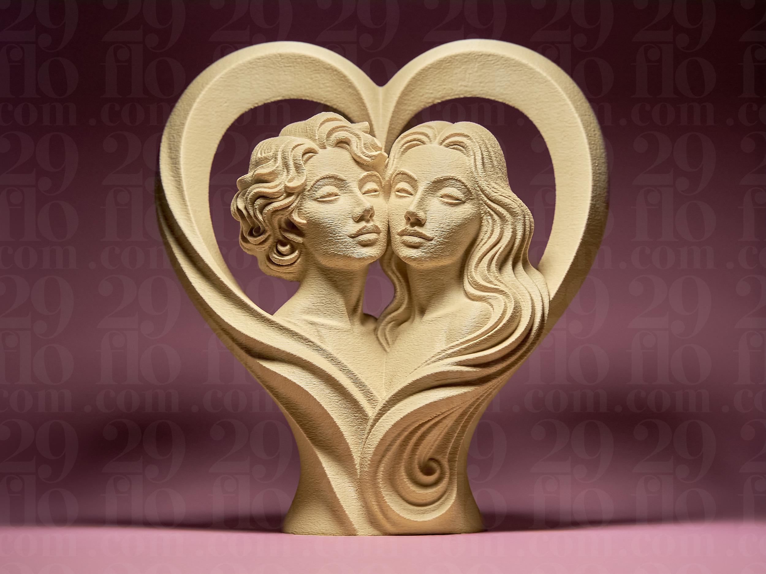 Sculpture Couple dans un Cœur | Statue Romantique Moderne  | Décoration Amour | Impression 3D Design