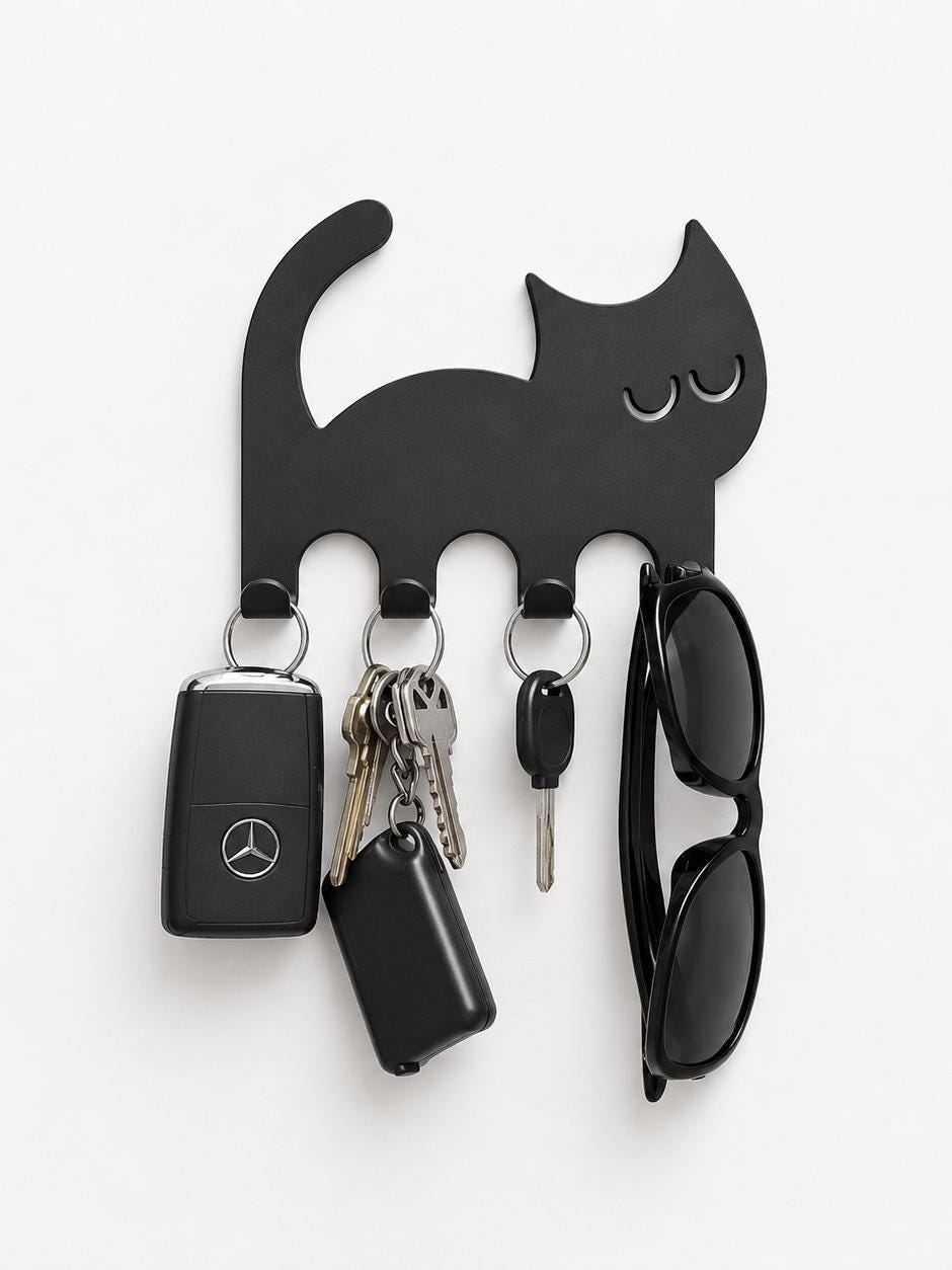 Porte-Clés Mural Chat Minimaliste – Support à Clés et Lunettes Imprimé en 3D | Décoration Murale Moderne