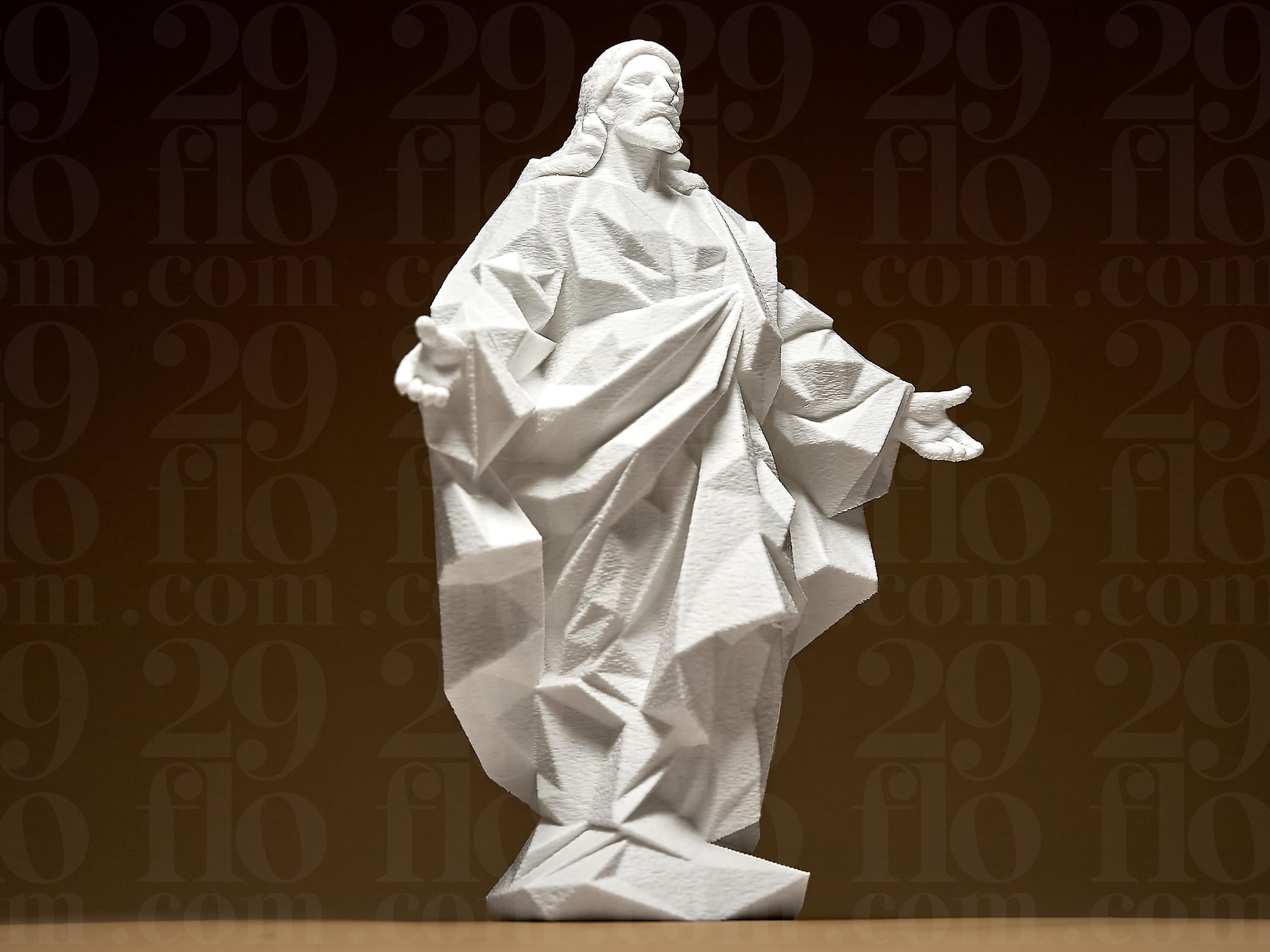 Statue Moderne de Jésus en Style Low Poly – Sculpture Religieuse Minimaliste Imprimée en 3D | Décoration Spirituelle Contemporaine