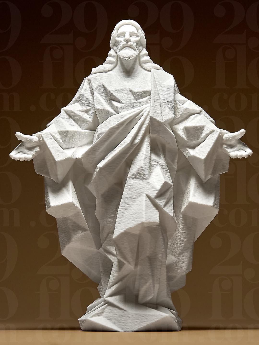 Statue Moderne de Jésus en Style Low Poly – Sculpture Religieuse Minimaliste Imprimée en 3D | Décoration Spirituelle Contemporaine