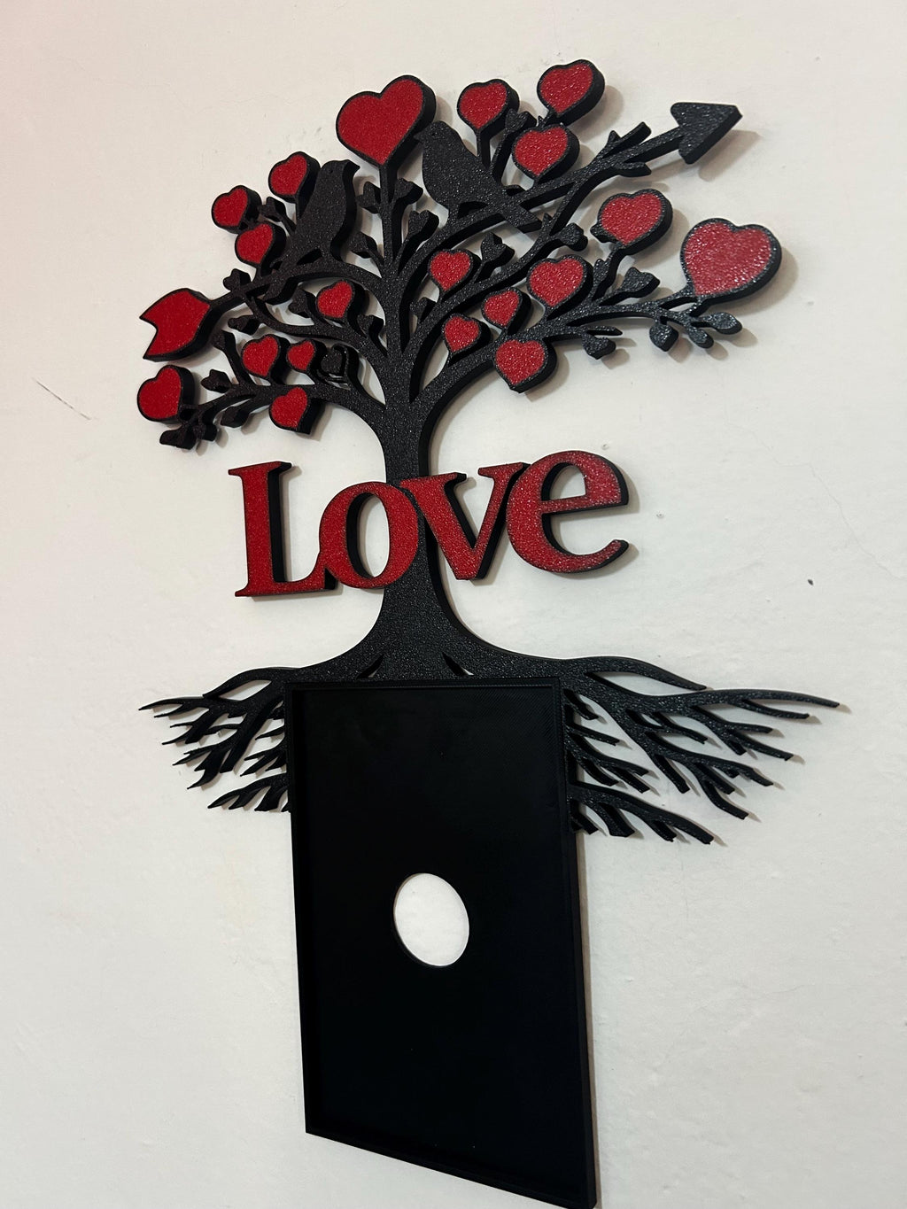 Cadre Photo Love Personnalisé | Arbre des Amoureux avec Cœurs et Oiseaux | Décoration Murale Romantique | Impression 3D