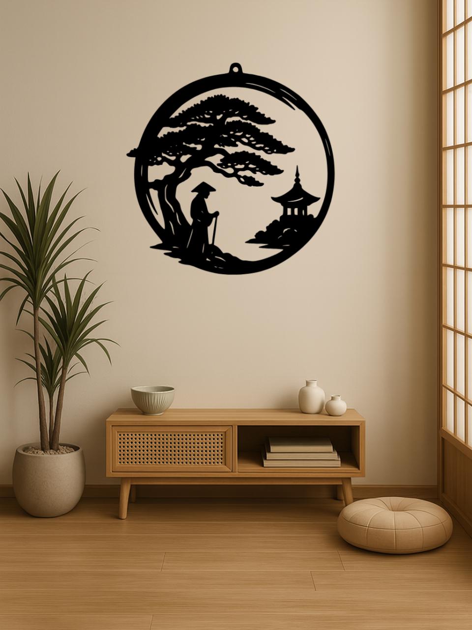 Décoration Murale Zen Japonaise – Samouraï, Temple & Pin Japonais | Art Mural Minimaliste Imprimé en 3D