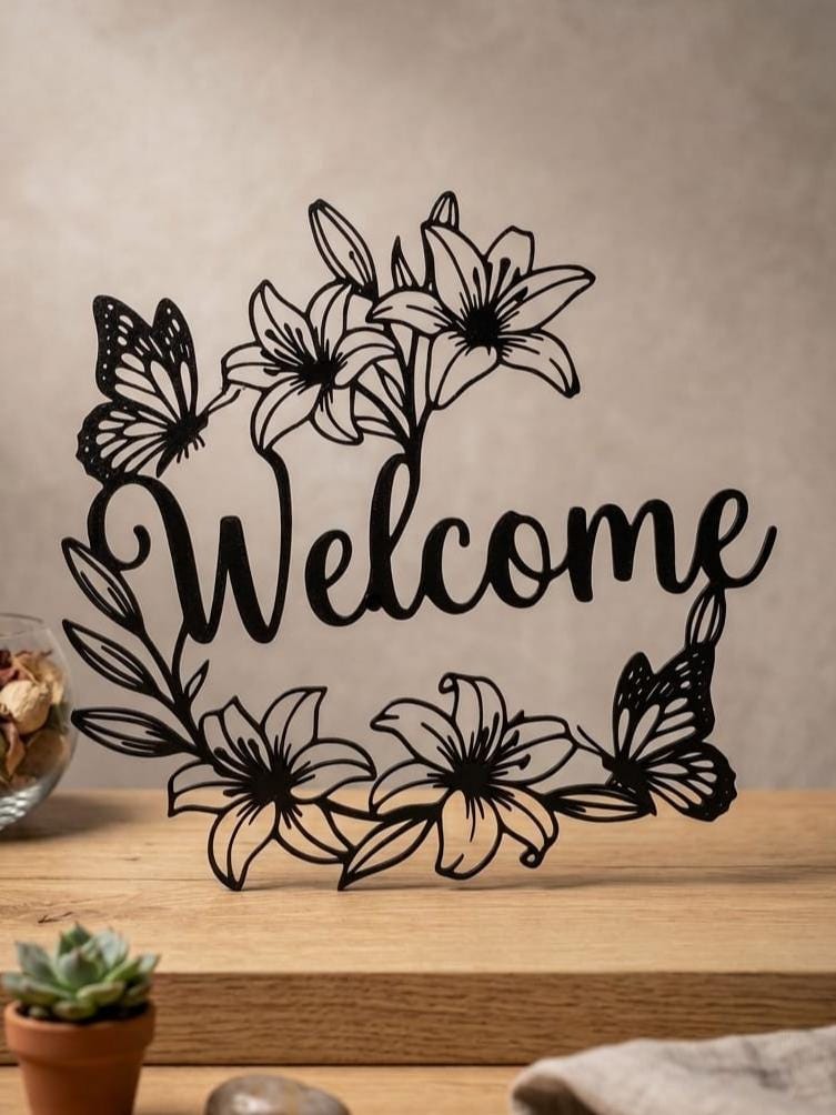 Décoration Murale Welcome Fleurie – Papillons & Lys | Welcome Sign Imprimé en 3D