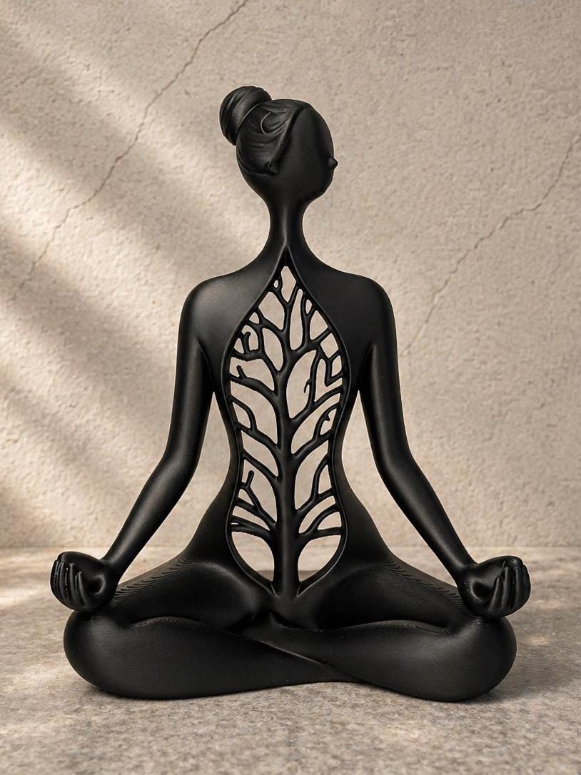 Statue Yoga Femme Zen – Sculpture Méditation Arbre de Vie | Décoration Spirituelle Imprimée en 3D