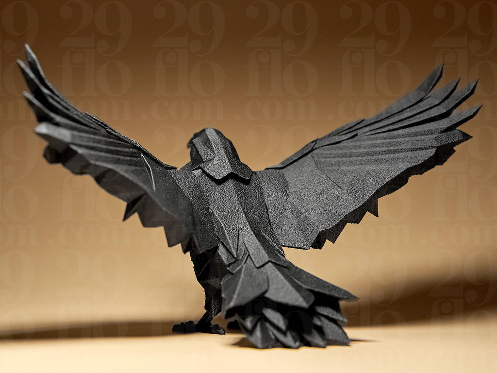 Corbeau Géométrique Noir – Sculpture Raven Low Poly Imprimée en 3D | Décoration Gothique et Moderne