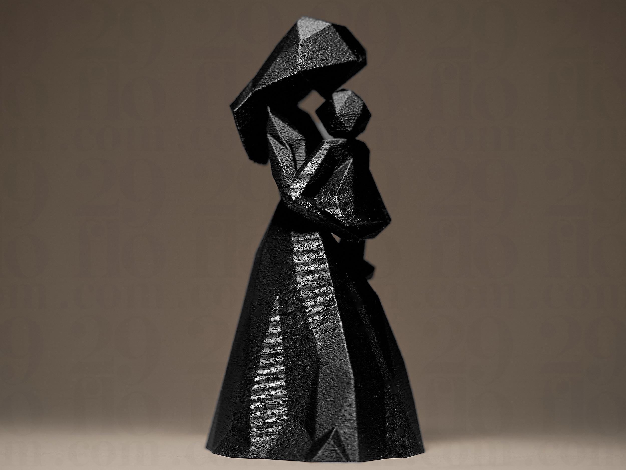 Statue Mère et Enfant Géométrique | Sculpture Moderne Minimaliste | Décoration Émotionnelle Imprimée en 3D
