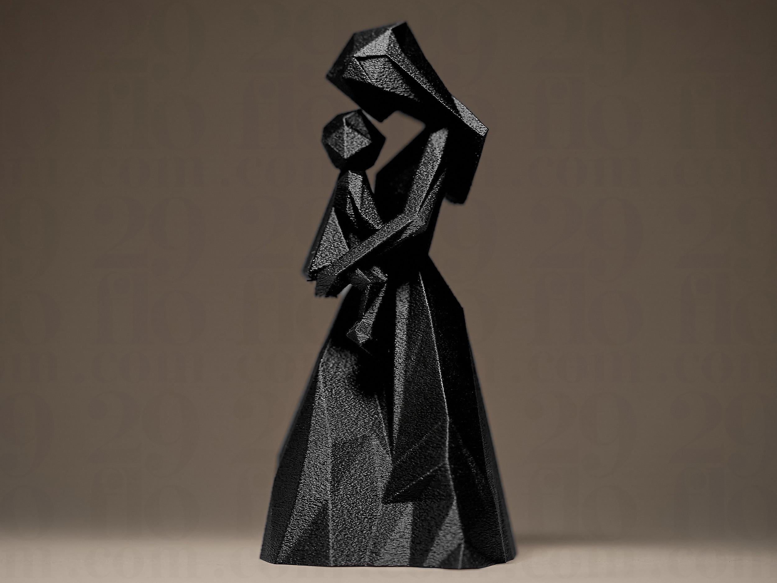 Statue Mère et Enfant Géométrique | Sculpture Moderne Minimaliste | Décoration Émotionnelle Imprimée en 3D