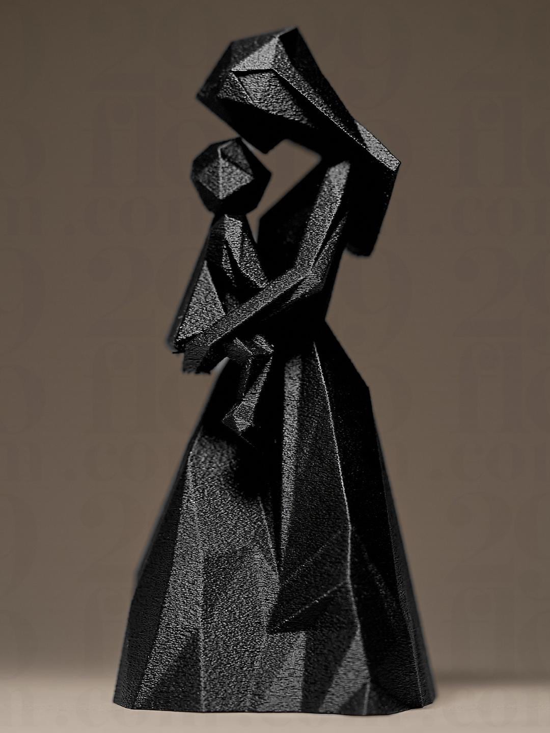 Statue Mère et Enfant Géométrique | Sculpture Moderne Minimaliste | Décoration Émotionnelle Imprimée en 3D