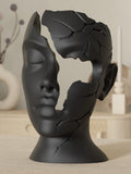Sculpture Visage Cassé Moderne – Statue Décorative Design Noir – Art Contemporain Abstrait – Décoration Salon Bureau – Impression 3D