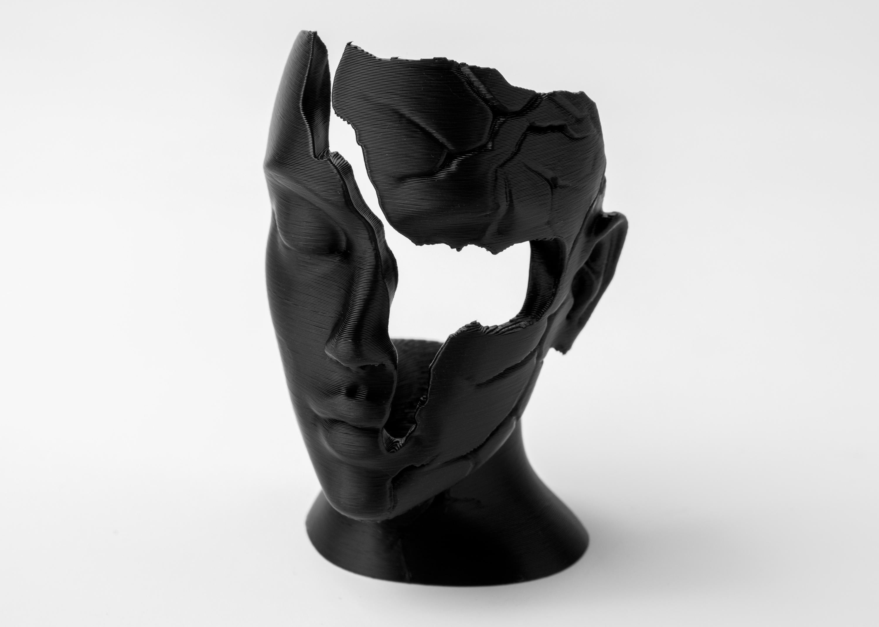 Sculpture Visage Cassé Moderne – Statue Décorative Design Noir – Art Contemporain Abstrait – Décoration Salon Bureau – Impression 3D