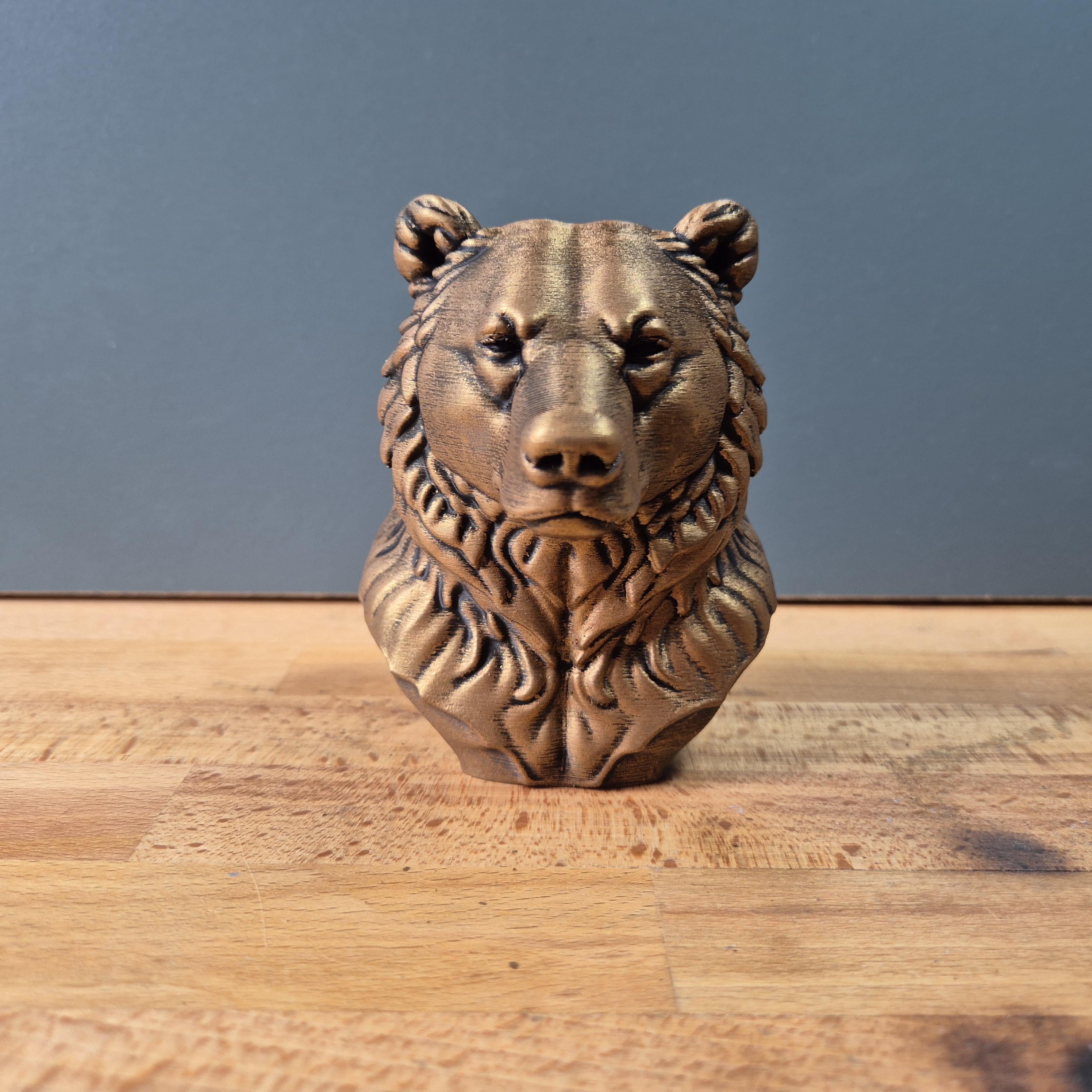 Tête d’Ours Décorative – Sculpture Animale Rustique | Statue Ours Imprimée en 3D | Décoration Chalet et Nature