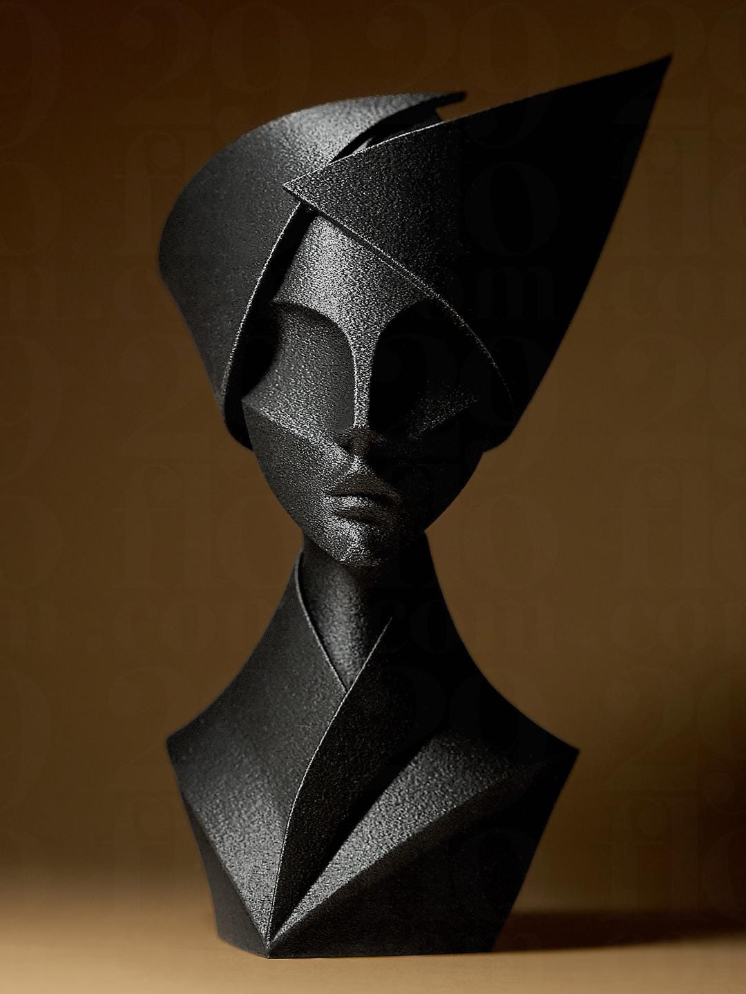 Sculpture Visage Abstrait Moderne | Statue Design Minimaliste Imprimée en 3D | Décoration Contemporaine Noir Mat