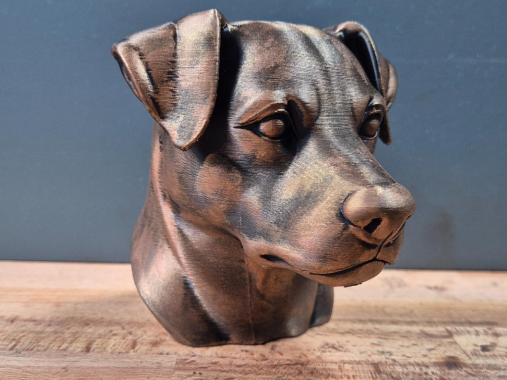 Buste de Patterdale Terrier – Statue Chien Imprimée en 3D – Décoration Moderne – Cadeau pour Amoureux des Chiens