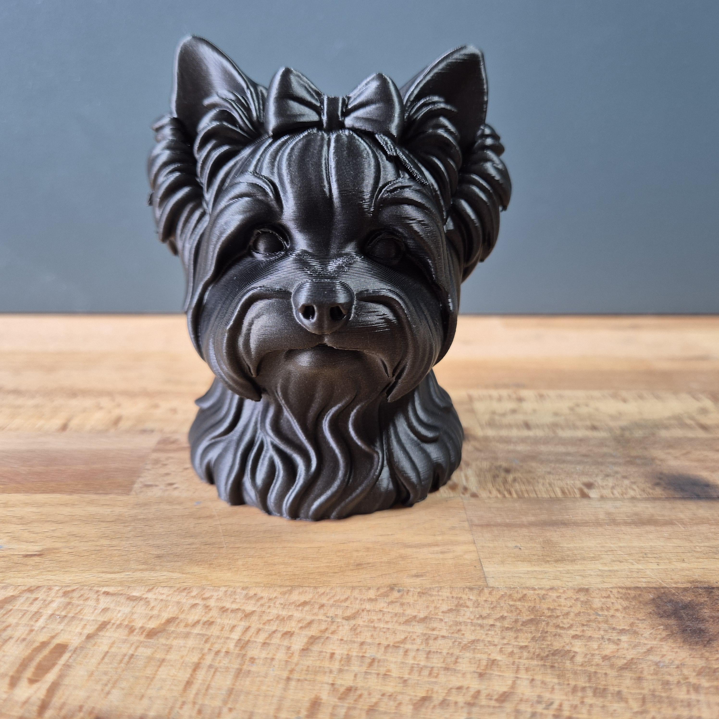 Buste Biewer Yorkshire Terrier – Statue de Chien Imprimée en 3D – Décoration Moderne – Cadeau pour Amoureux des Biewer Yorkies