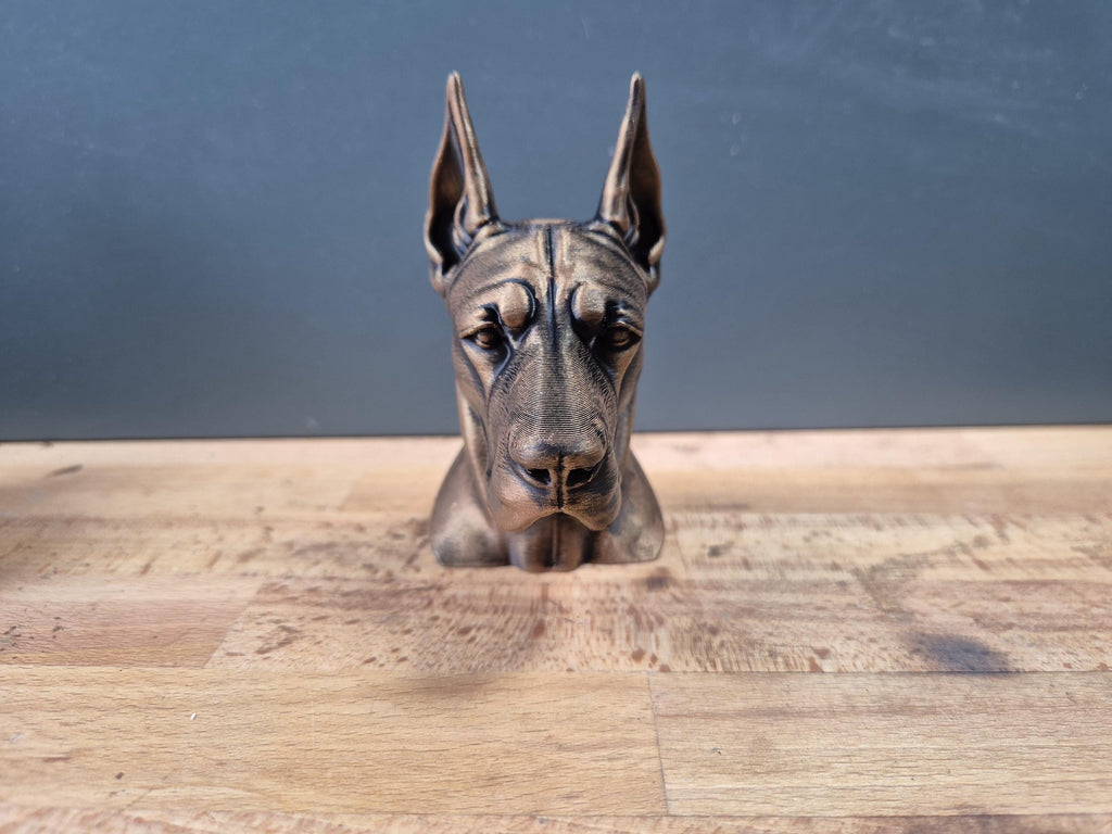 Buste Dogue Allemand – Oreilles Coupées – Statue de Chien Imprimée en 3D – Décoration Moderne – Great Dane Cropped Ears