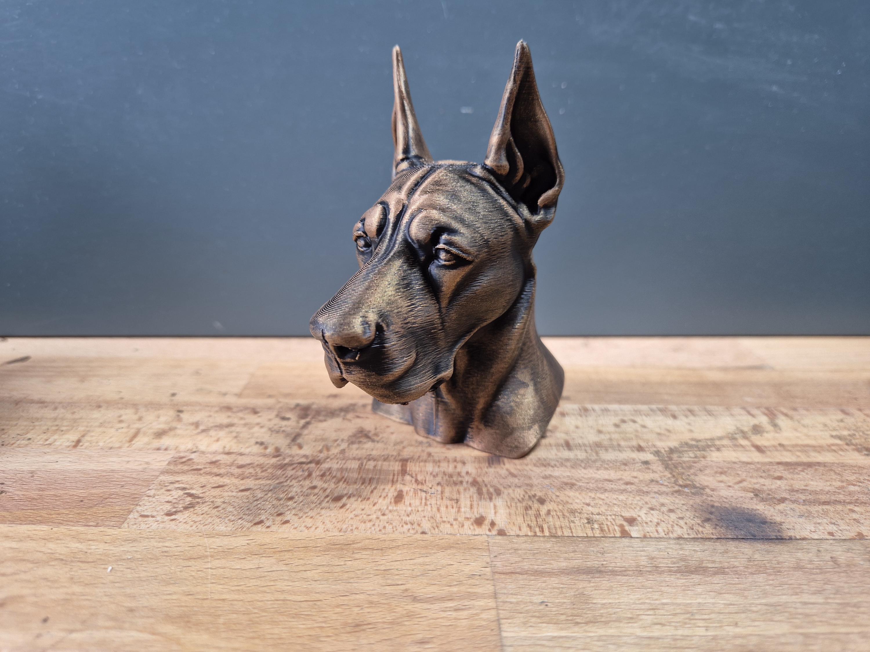Buste Dogue Allemand – Oreilles Coupées – Statue de Chien Imprimée en 3D – Décoration Moderne – Great Dane Cropped Ears