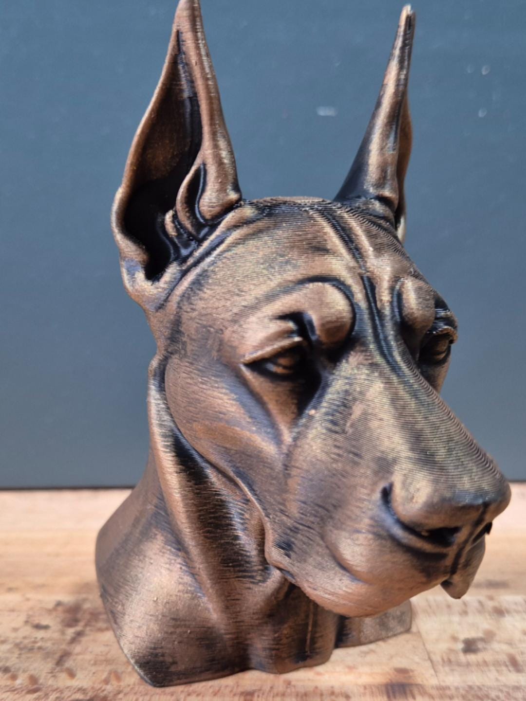 Buste Dogue Allemand – Oreilles Coupées – Statue de Chien Imprimée en 3D – Décoration Moderne – Great Dane Cropped Ears