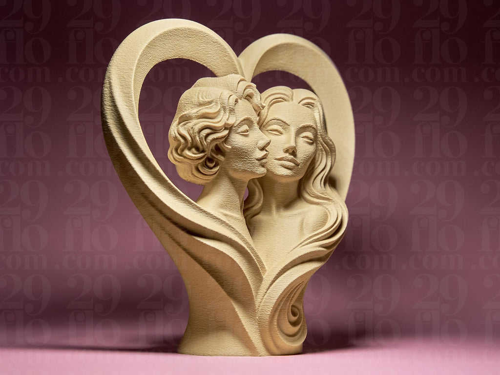 Sculpture Couple dans un Cœur | Statue Romantique Moderne  | Décoration Amour | Impression 3D Design