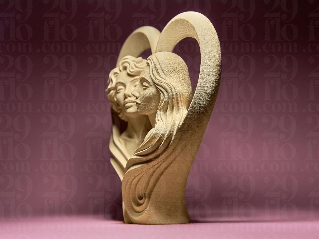 Sculpture Couple dans un Cœur | Statue Romantique Moderne  | Décoration Amour | Impression 3D Design